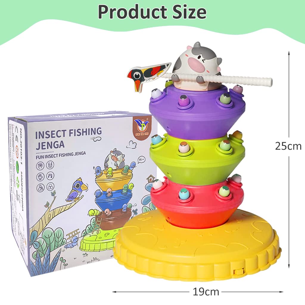 PATPAT Stacking Toy for Kids with Rotatable Magnetic Woodpecker & 18 Caterpillars Set | ABS Montessori Game for 3 Year Olds