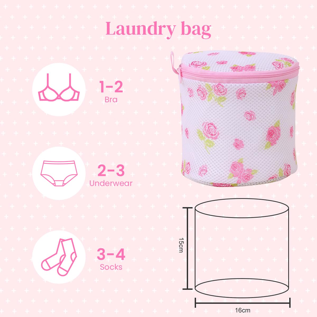 HASTHIP Underwear Laundry Bags 2Pcs Mesh Zipper Pouch with Rose Print for Travel | Clothing Washing Organizer