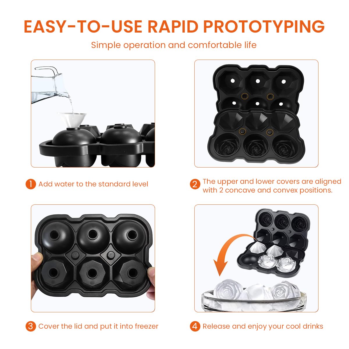 HASTHIP Silicone Ice Cube Trays for Cocktails and Whiskey with 2 in Rose and Diamond Molds | Easy Release Food Grade Design