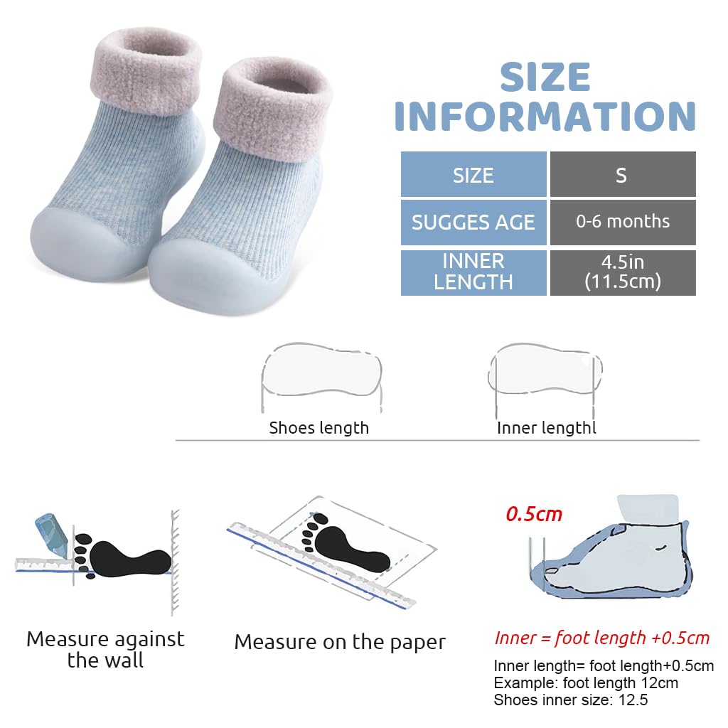 SNOWIE SOFT Winter Baby Shoes for 6–12 Months with Anti‑Skid Rubber Sole and Warm Plush Liner | Blue 11.5 cm Toddler Grip Socks