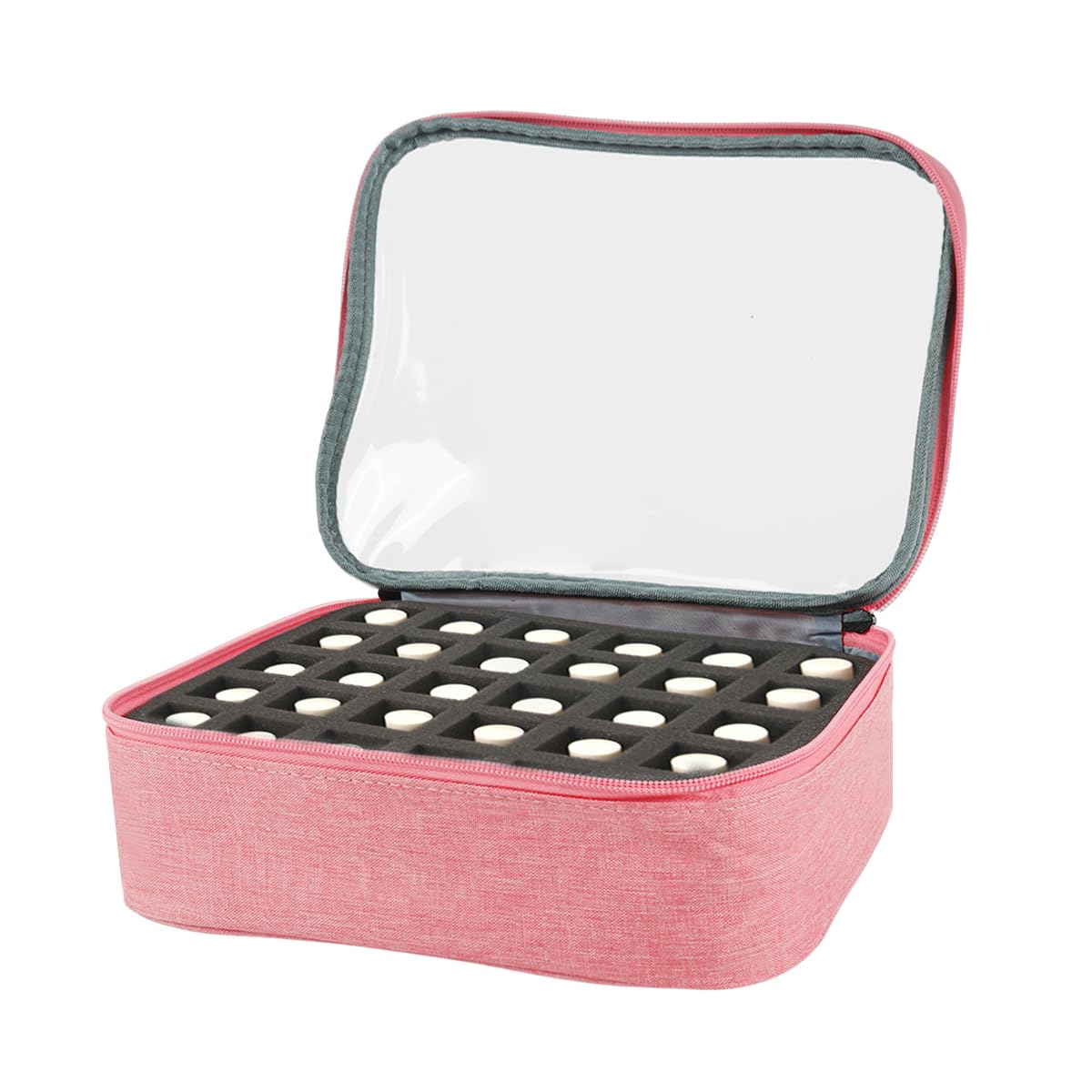 MAYCREATE Nail Polish Bag Organizer for Travel and Storage with 30 Slots and Detachable Partition | Pink Cosmetic Case for Women