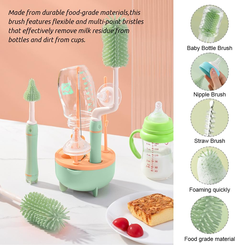 SNOWIE SOFT® 4 Pcs Set of Water Bottle Cleaning Brush Rotatable Silicone Bottle Cleaning Brush Soother Cleaning Brush Straw Cleaning Brush Multipurpose Bottle Brushes for Cup, Mug, Glassware