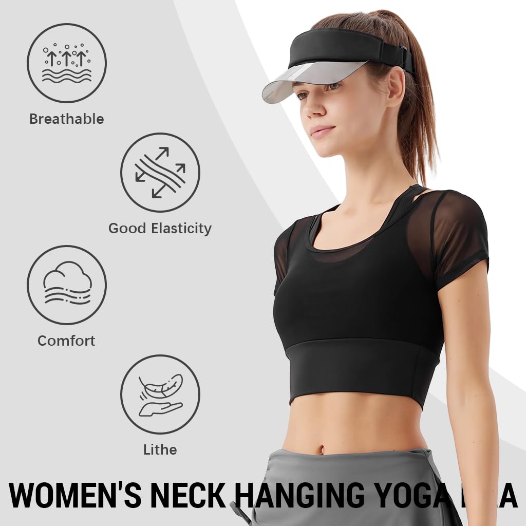 SANNIDHI Women’s Yoga Top with Built‑in Medium Support Sports Bra and Mesh Long Sleeves | Black Activewear for Fitness and Pilates