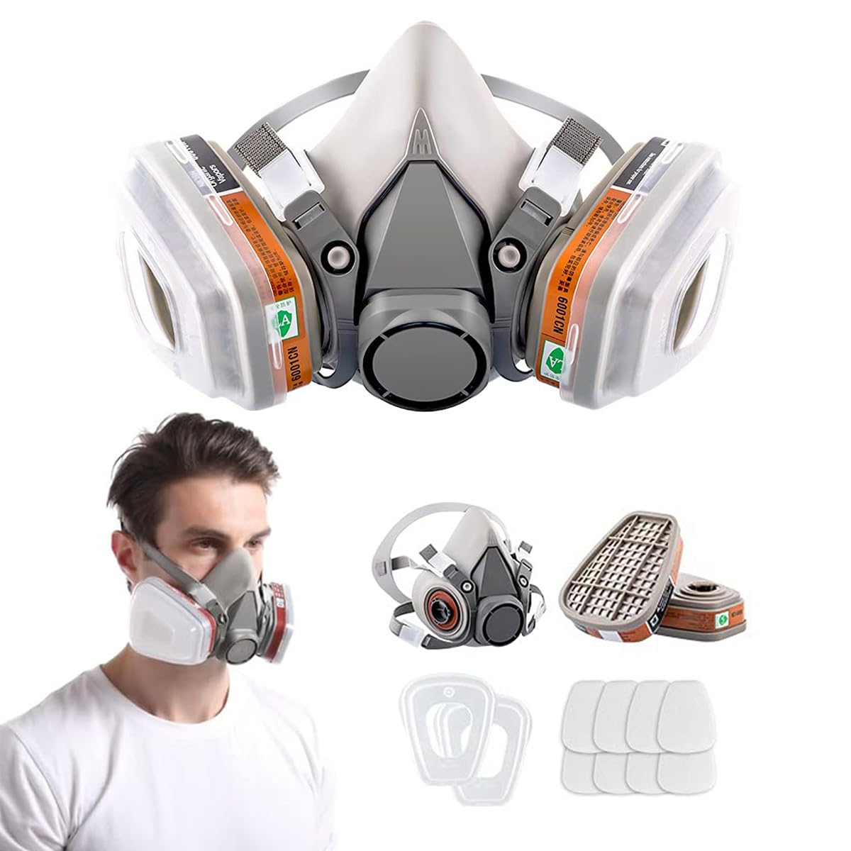 Serplex® Reusable Respirator Face Cover with Filters, Industrial Respirator Mask for Men, 6200 Half Respirator Face Cover for Paint, Dust and Formaldehyde, Sanding, Polishing, Spraying, Chemicals