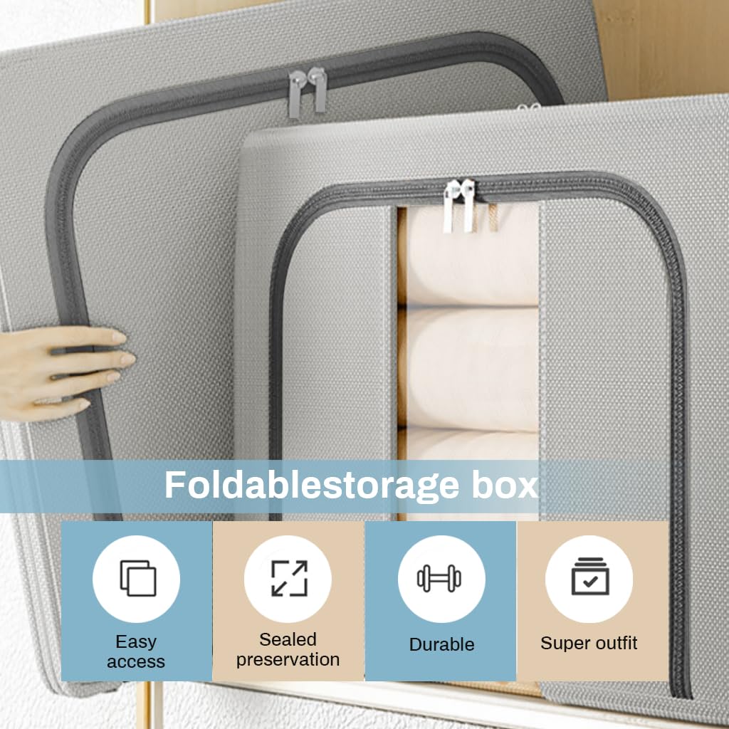 Supvox Wardrobe Organizer for Clothes with Dual Zipper Door and Clear Window 66L Oxford Cloth | Foldable Stackable Storage Box 2PCS