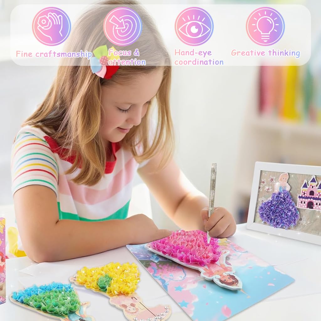 PATPAT DIY Poke-Fun Art Book for Kids with 8 Princess Cards and 800 Dressing Fabrics | Portable Travel Craft Set