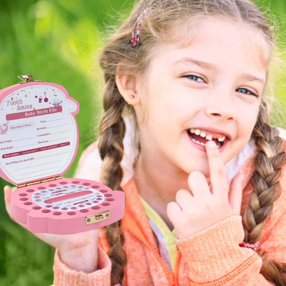 HASTHIP Baby Tooth Fairy Box for Kids with Slots for All First Teeth | 12.5 x 11.48 x 3 cm Wooden Keepsake Organizer