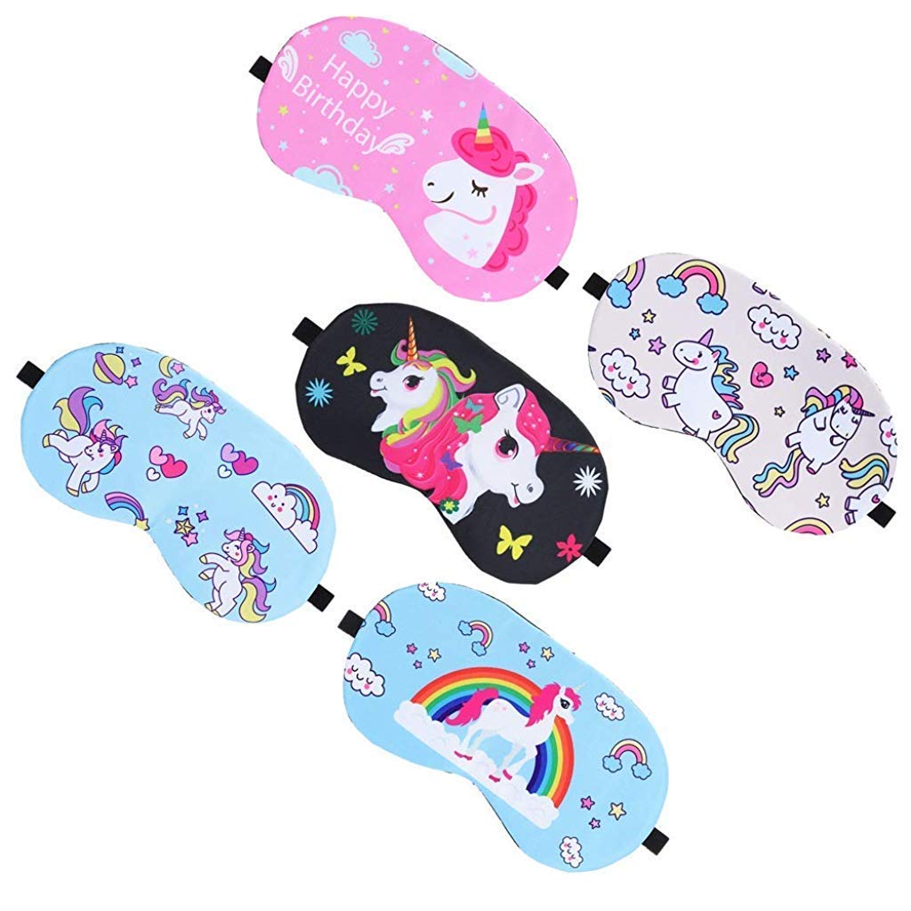 GUSTAVE Sleeping Eye Mask for Travel and Home with Soft Elastic Straps and Plush Material | 5 Piece Unicorn Design for Women and Girls