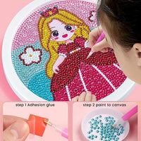 PATPAT® 5D Diamond Painting Kits for Kids Wooden Frame Diamond Arts and Craft Kit Cartoon Princess Diamond Art Kit with Frame & Tool Art Craft DIY Desk Decoration for Girls 6-8 9-12 Gift for Kids