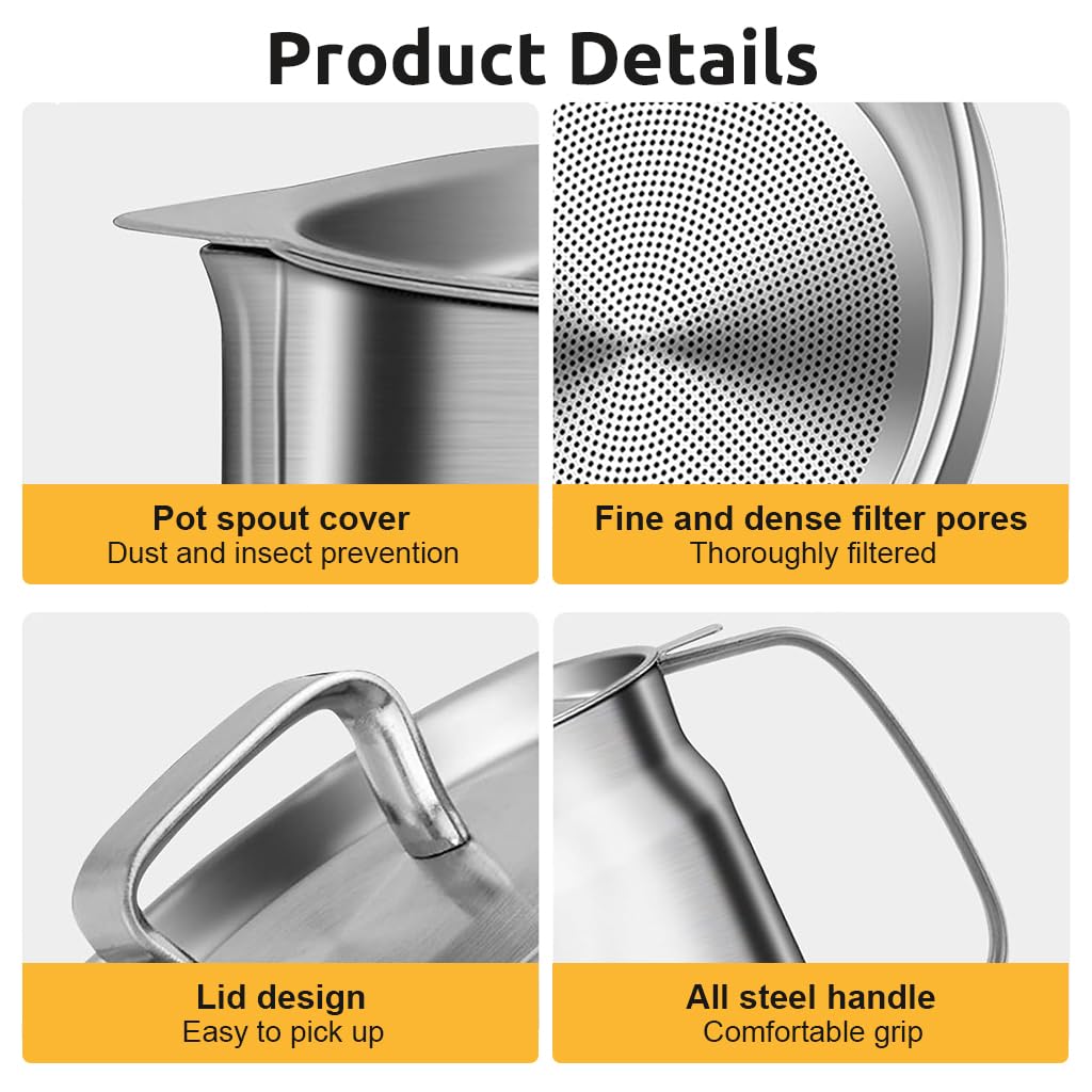 Supvox Stainless Steel Oil Container 1.5L for Kitchen Recycling with Oil Sieve and Fry Basket