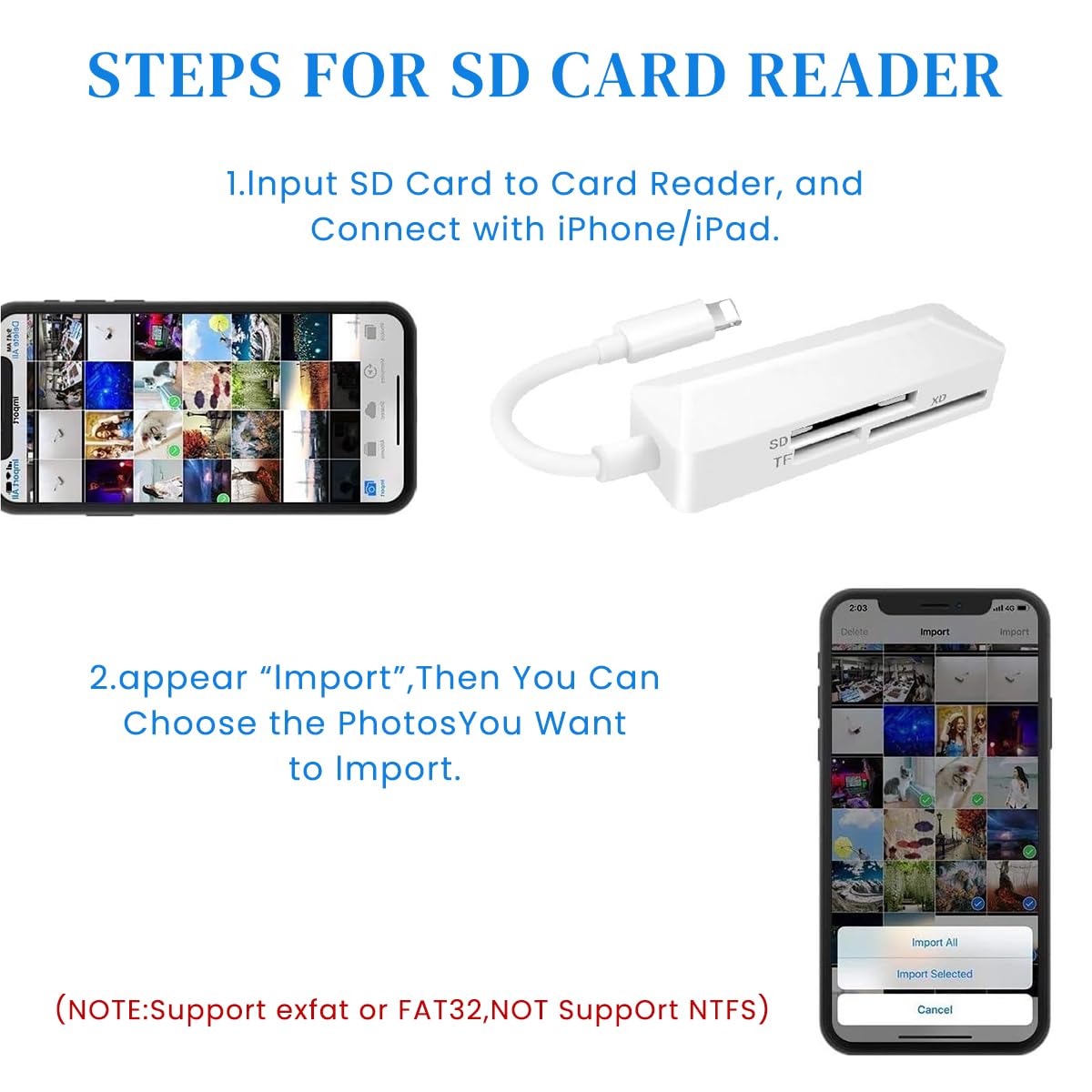 Verilux® SD Card Reader for iPhone, Light-ning Connector Memory SD Card Reader Adapter High-Speed/SD/FTXD Picture Card Camera Adapter for iPhone 14/13/12/11/XS/XR/X/8/7/6/5