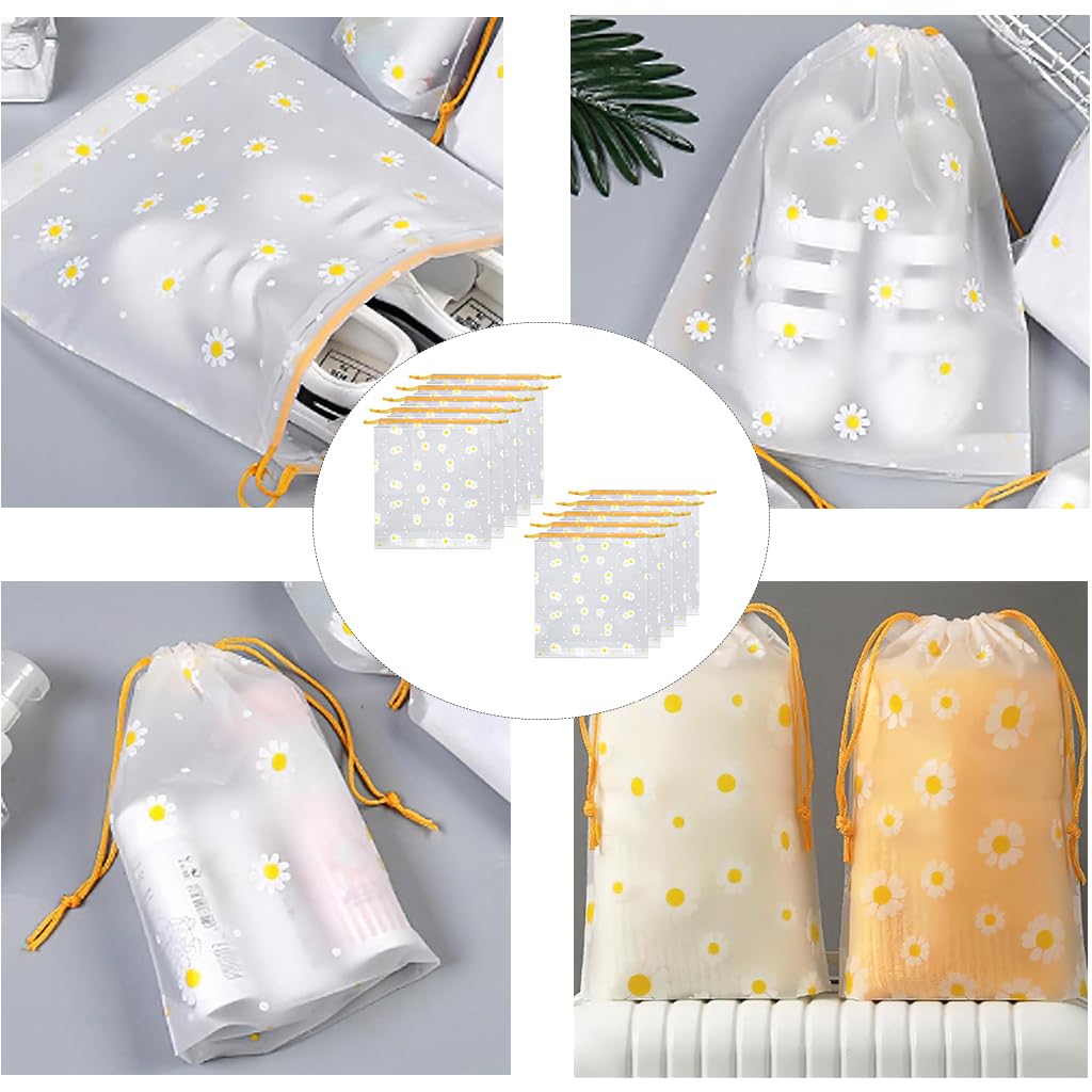 Zibuyu Clear Plastic Shoe Bags for Travel with Drawstring Closure 10PCS 30x35cm | Waterproof Storage Organizer