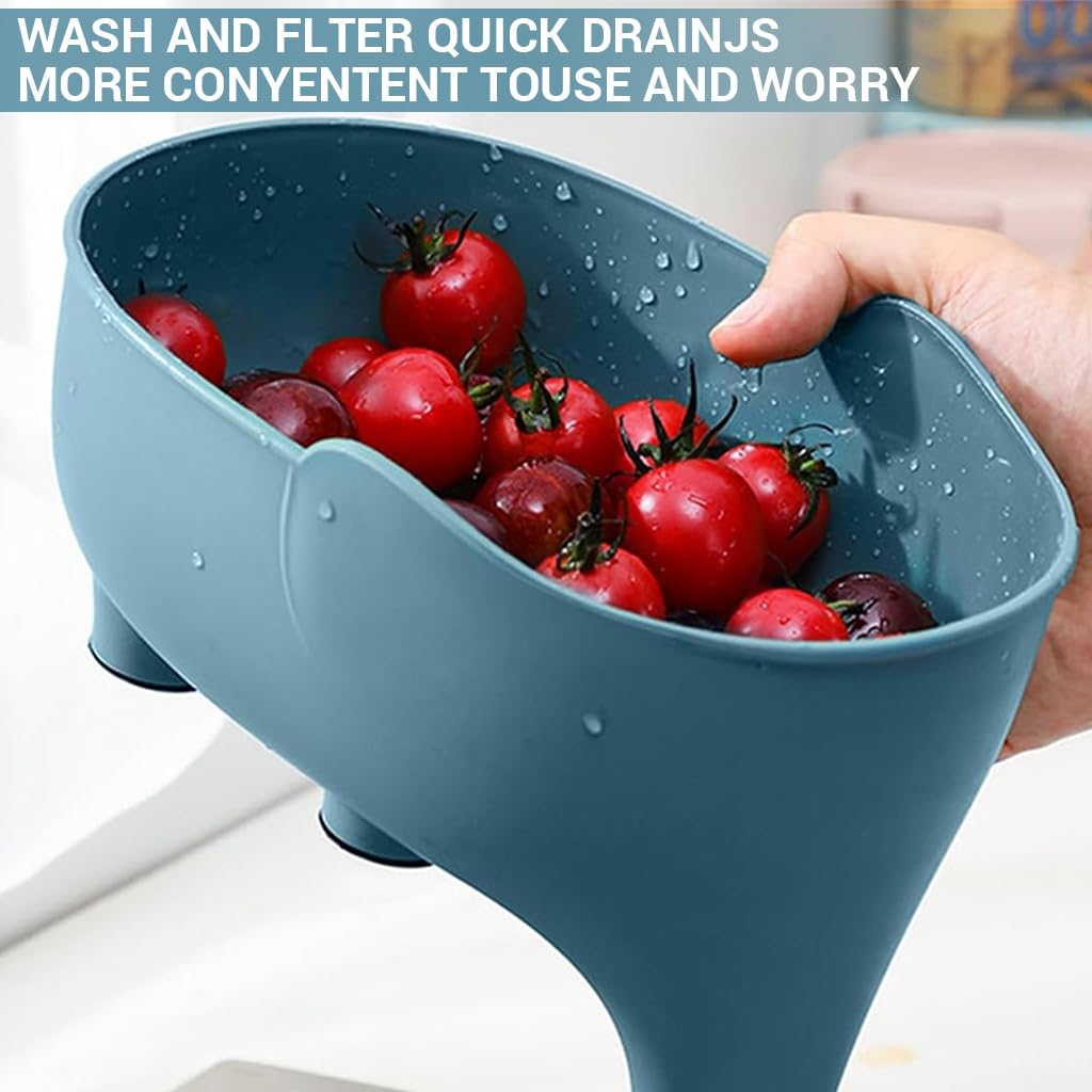 HASTHIP Vegetables Washing Basket for Fruits and Pasta with Elephant Legs Support | Blue PP Kitchen Strainer