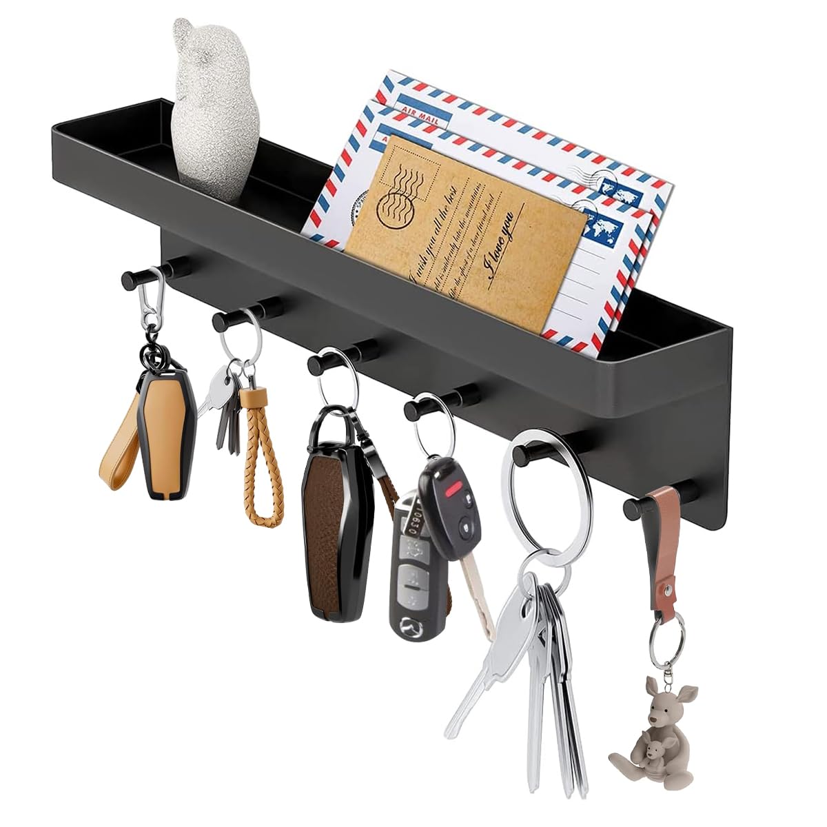 HASTHIP Wall Key Holder for Entryway featuring 6 Hooks and Anti Drop Basket | 304 Stainless Steel