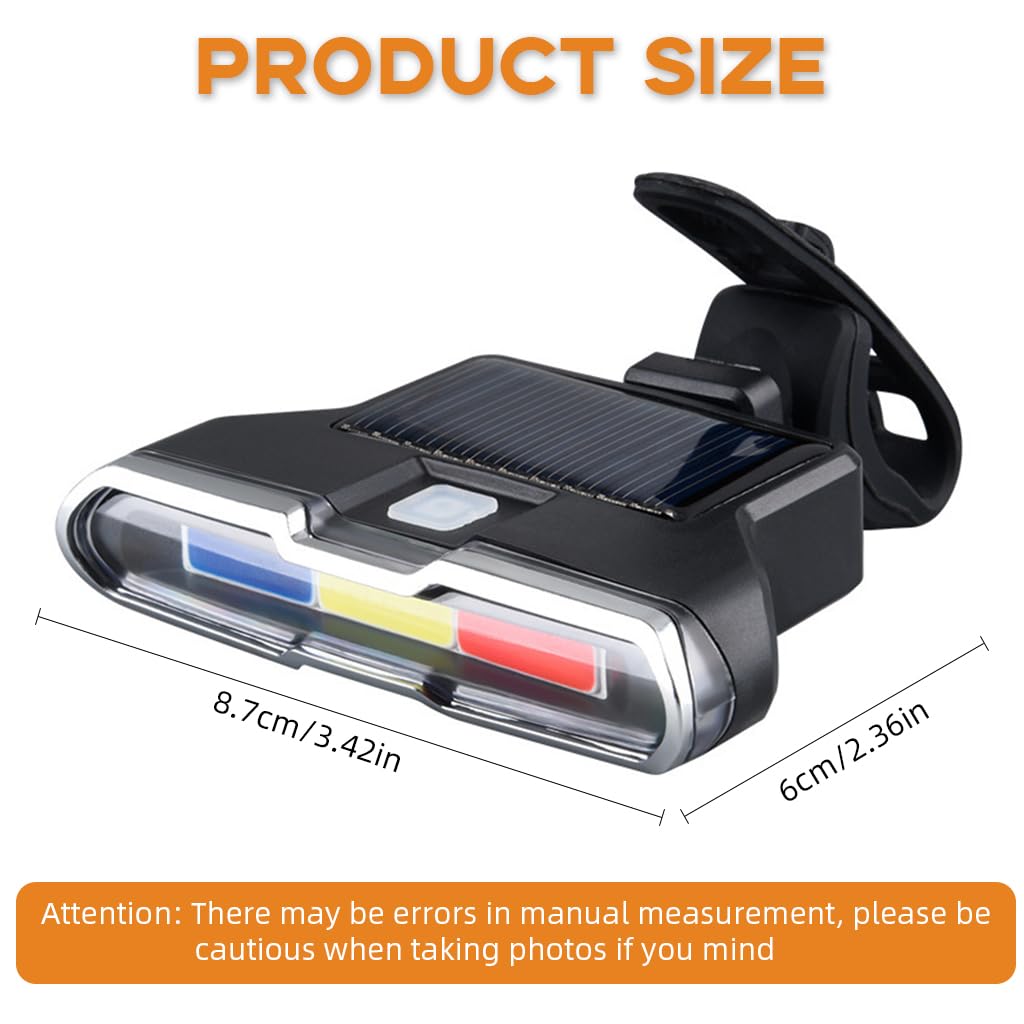 Proberos LED Cycle Light for Bicycle with Solar Power and USB Recharge | 3-Color Waterproof Tail Light