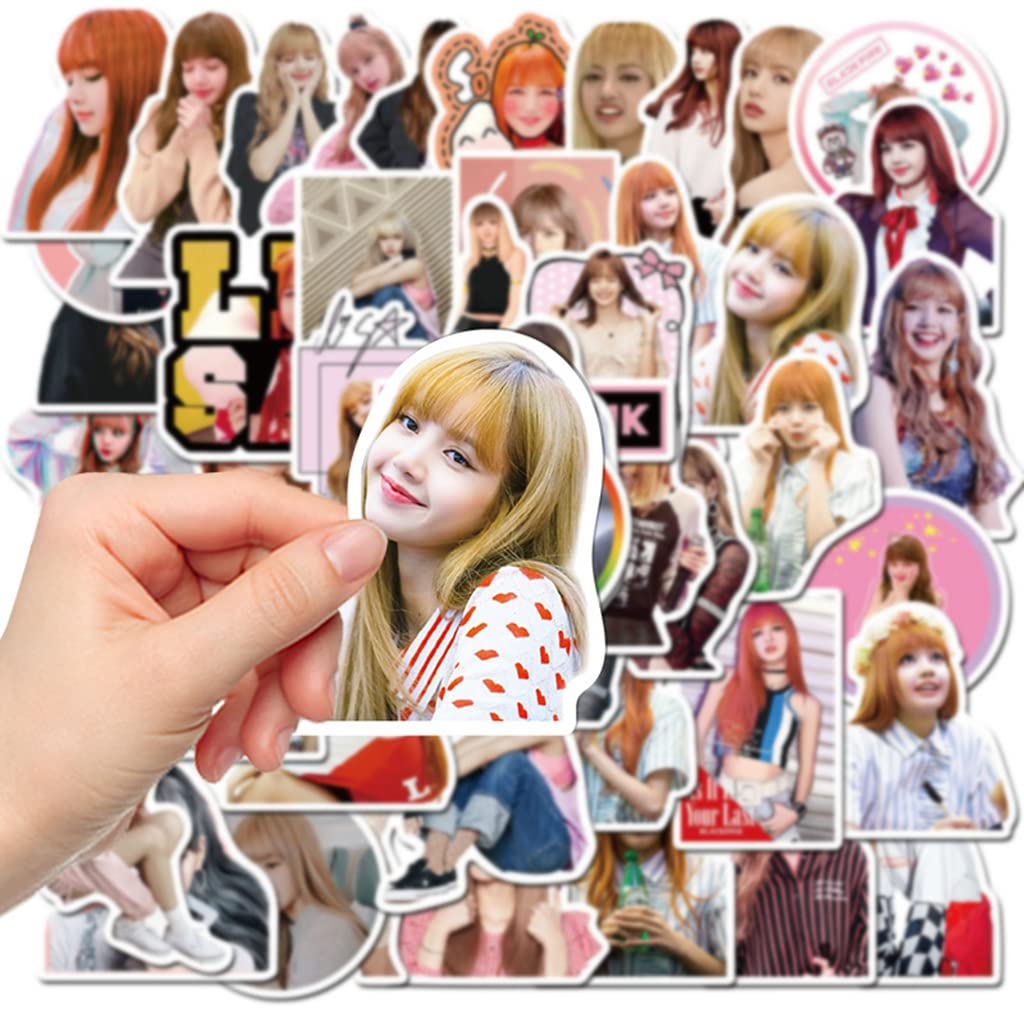 HASTHIP 50 Sheet BLACKPINK Member Lisa Sticker Phone Case Sticker Decorative Stickers for Sketchbook, Laptop, Guitar Sticker, DIY Wall Decoration Sticker