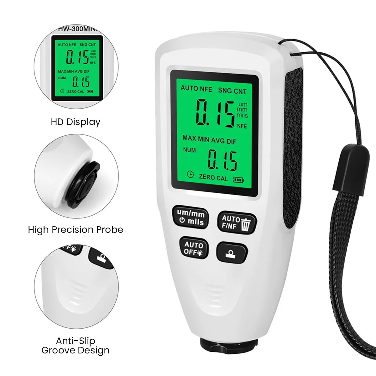 Serplex Paint Thickness Gauge for Automotive Inspection with Fe and NFe Probe 0–2000 um | LCD Display