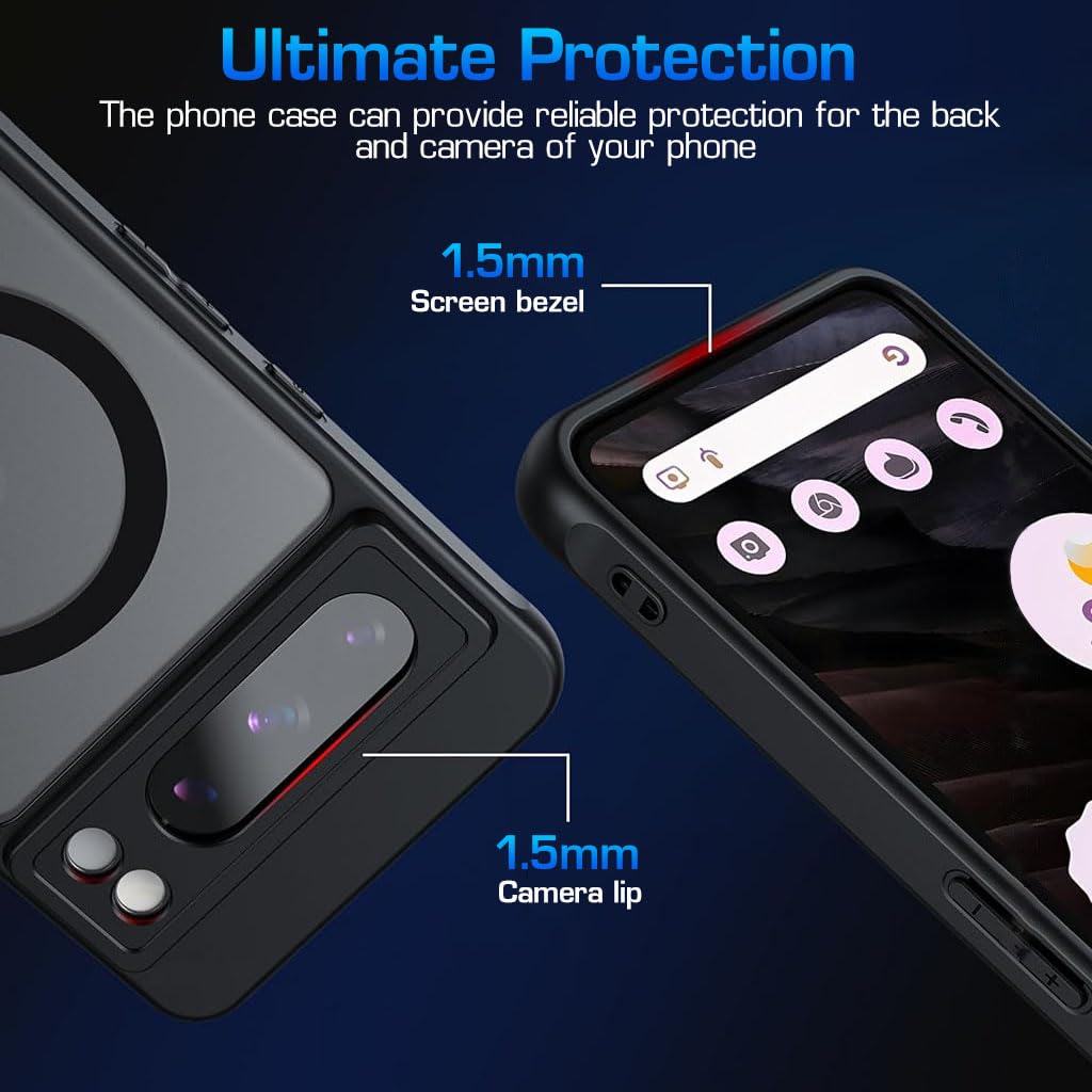 ZORBES Phone Case for Google Pixel 8 Pro with Magnet Ring and Lens Cover | Matte Semi Transparent Shockproof Protective Cover