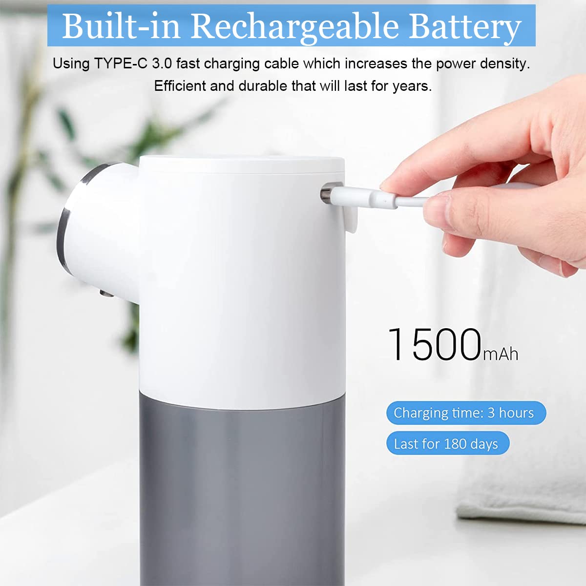 HANNEA Soap Dispenser for Bathroom and Kitchen with 1500mAh Rechargeable Battery & LCD Display
