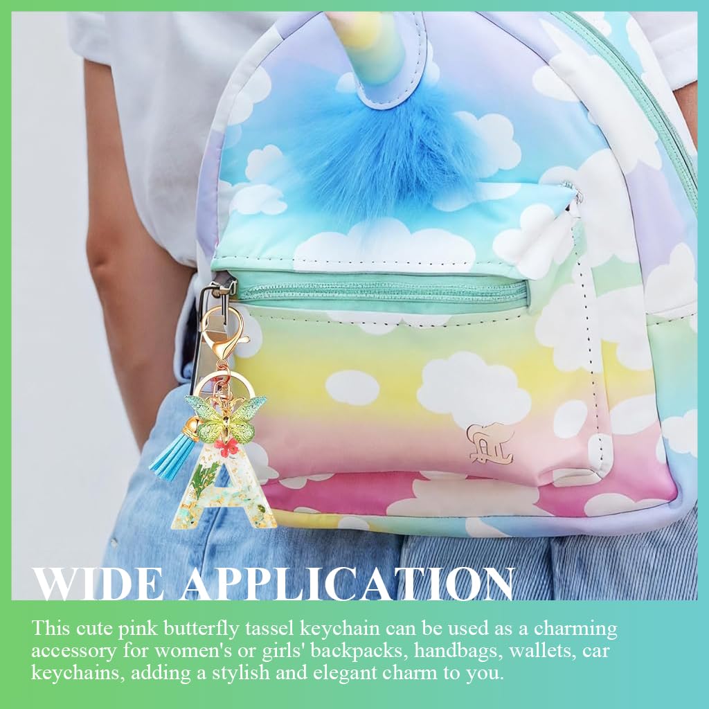 Zibuyu Letter A Keychain for Bags and Backpacks featuring Clear Resin Sequins and Butterfly Charm | Ideal Gift for Girls