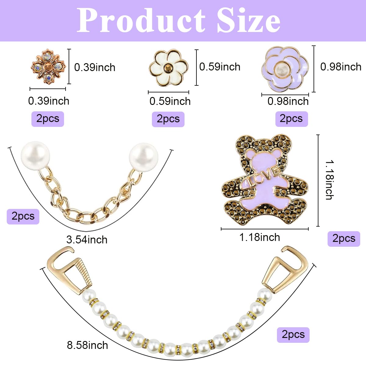 HASTHIP Shoe Charms for Clogs with 12 Zinc Alloy Pieces and Pearl Chain Designs | Women DIY Accessories