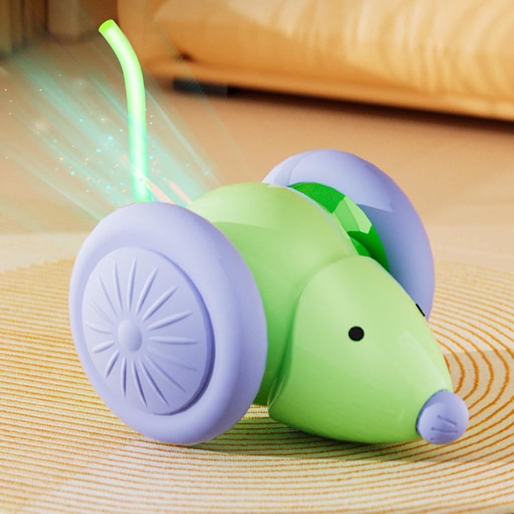 Qpets Auto Run Cat Mouse Toy with Motion Activation and Fluorescent Tails for Indoor Cats