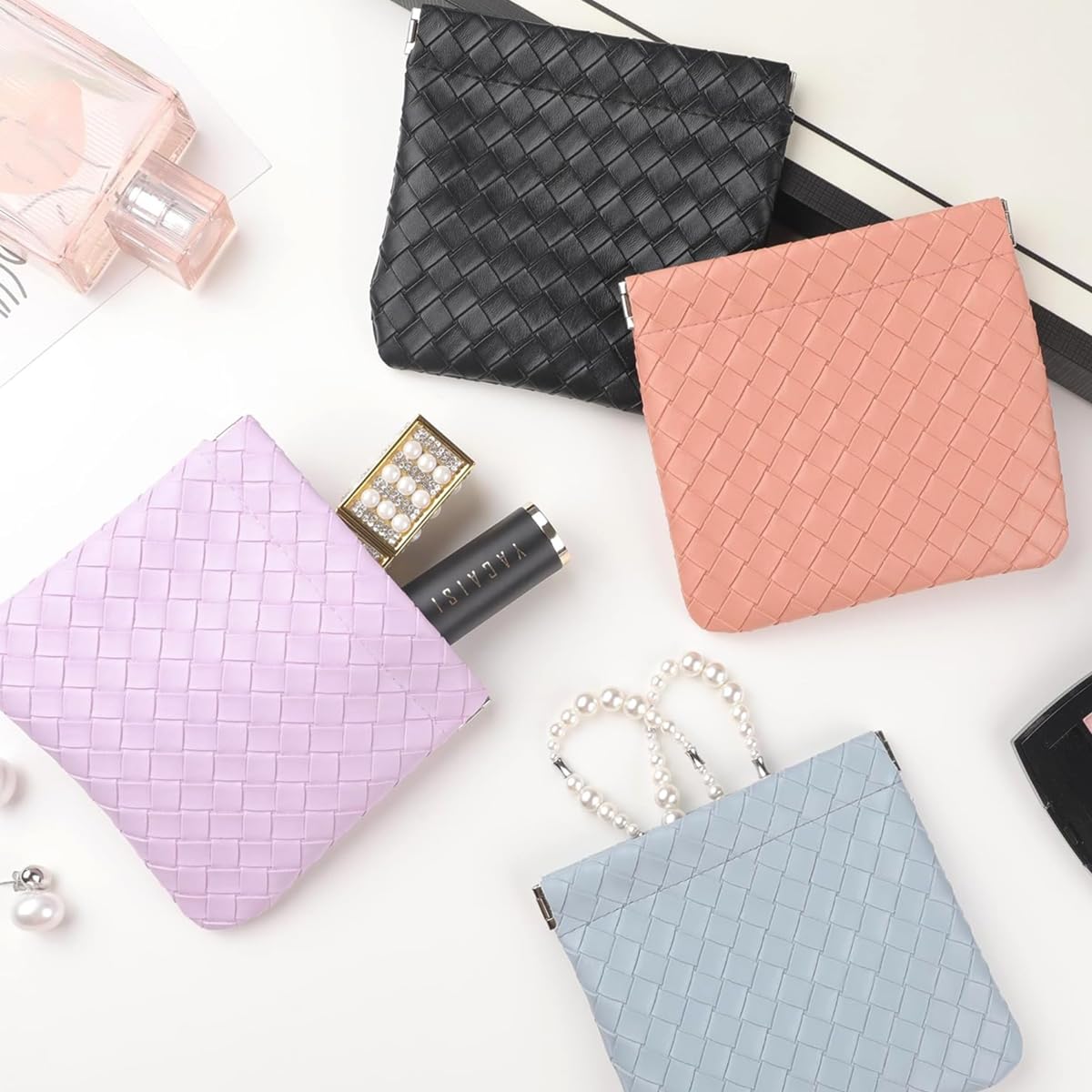 MAYCREATE Small Makeup Pouch Set for Travel with Self Closing Design and PU Leather | 4pcs 4.7x4.5in Organizer for Women