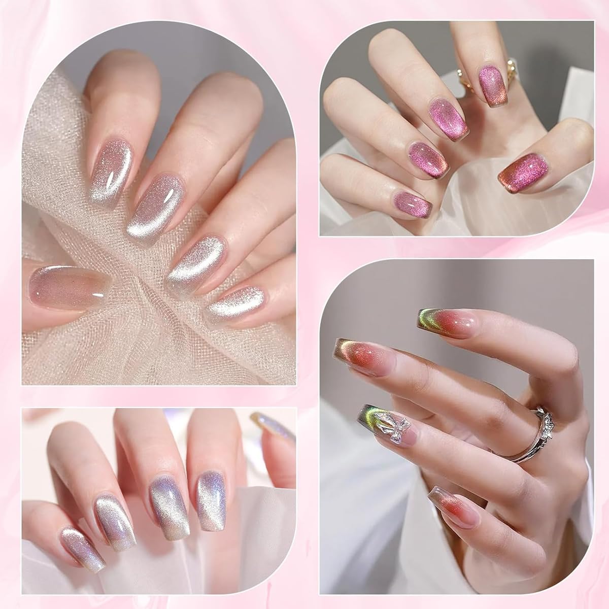 MAYCREATE Nail Magnet Set for Cat Eye Gel Polish with 5 in 1 Wand | Pink Nail Art Tool