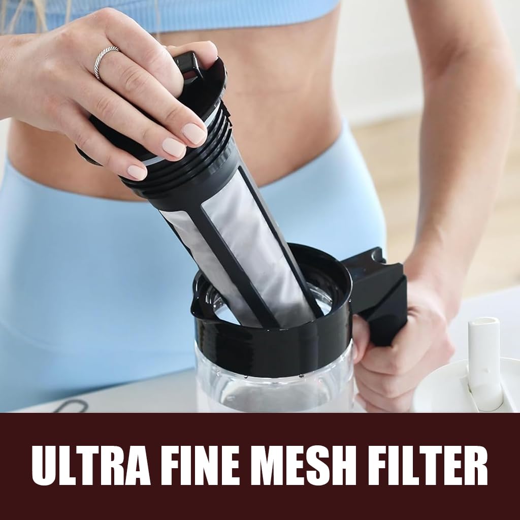 Supvox Cold Brew Iced Coffee Maker 900ml for Travel with Fine Mesh Filter and BPA-Free Plastic Cup