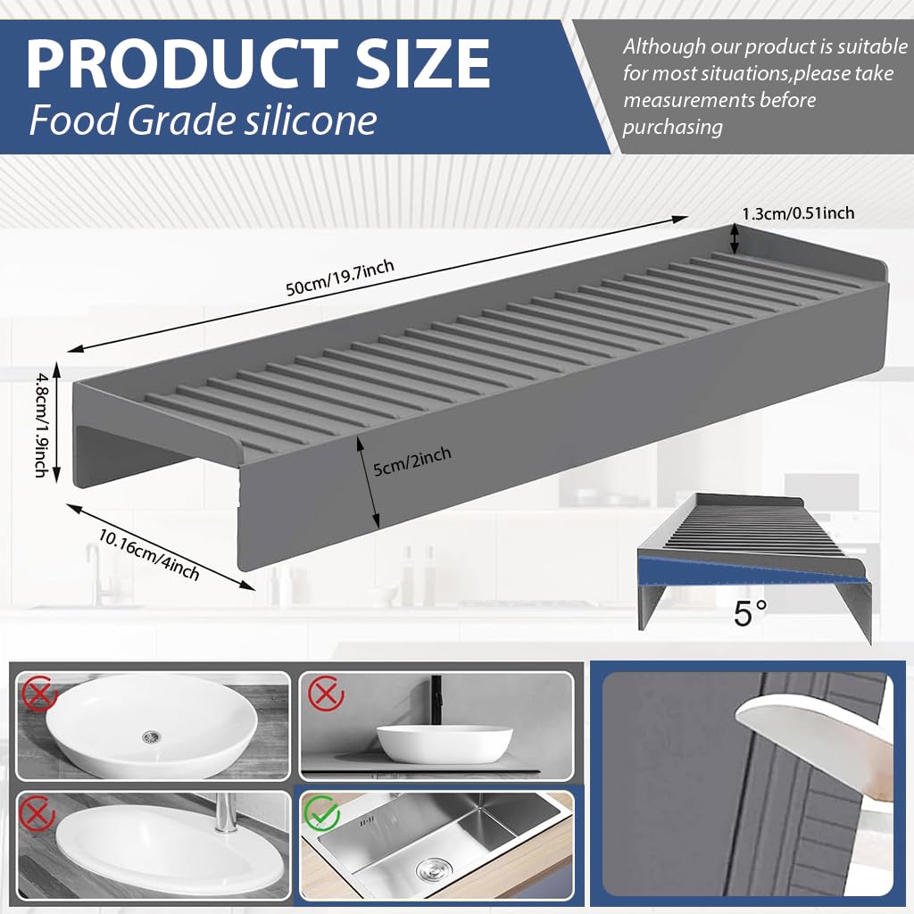HASTHIP Sink Splash Guard for Kitchen Sinks featuring 4x20 in Silicone Edge Protector 3PCS