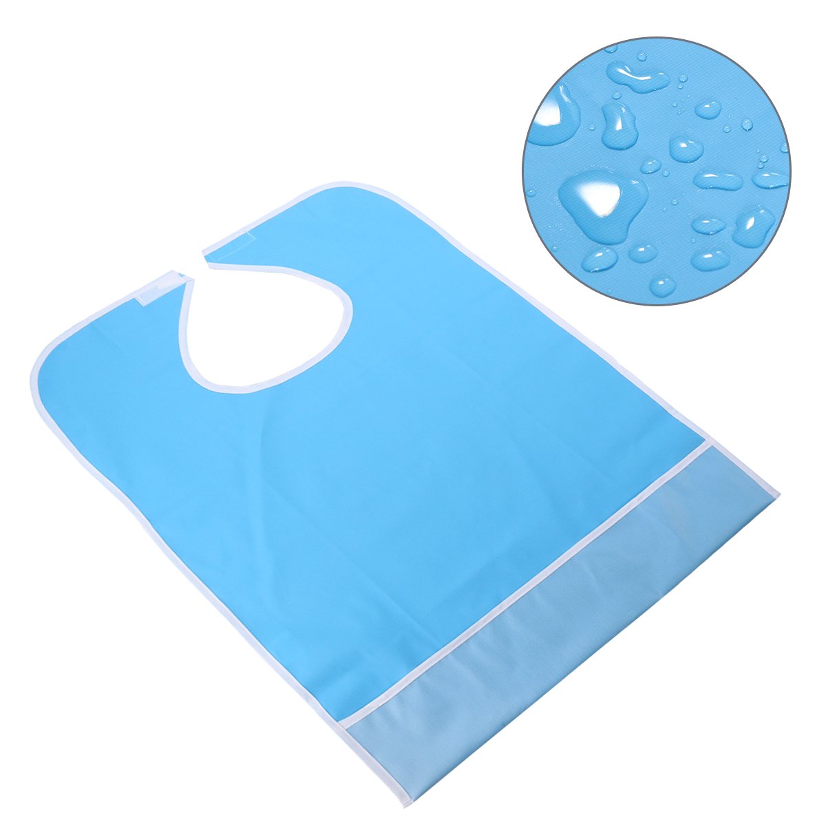 ELEPHANTBOAT  PVC Waterproof Adult Mealtime Bib Reusable Washable Fast Dry Bid Clothing Protector (Light Blue)