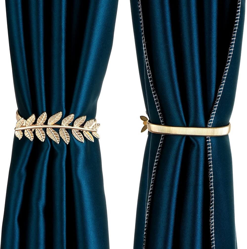 HASTHIP Curtain Tiebacks 2 Pack for Drapes featuring Adjustable Alloy Straps with Buckle Clip | Gold Leaf Carving Design