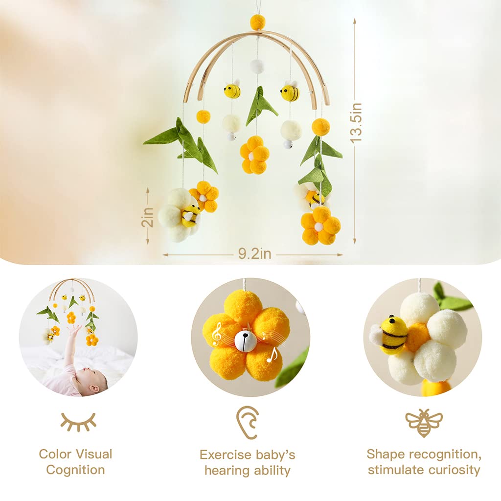 PATPAT Hanging Toys for Babies featuring Rotatable Plush Bees and Flowers | Soft BPA Free Crib Mobile