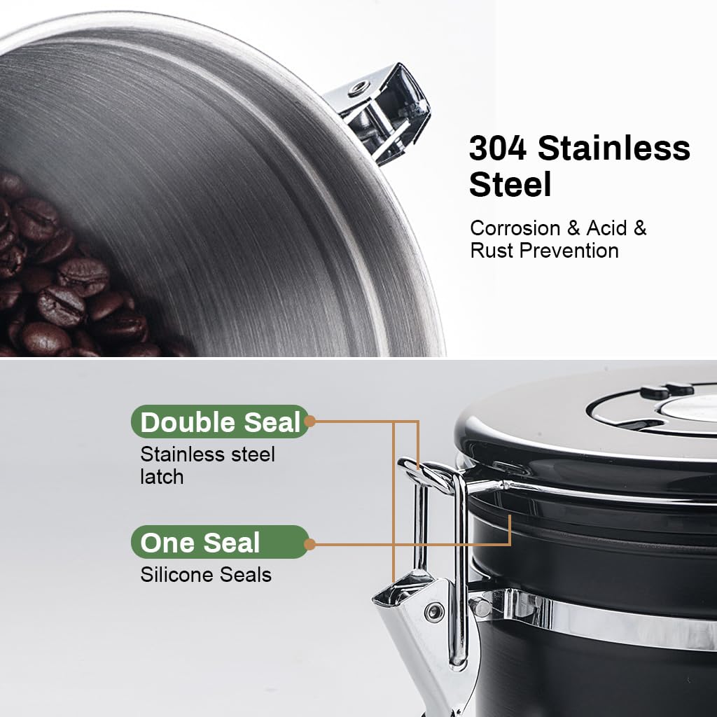 Supvox Coffee Bean Canister 63oz 1.8L for Kitchen Storage with Airtight Seal and Date Tracker