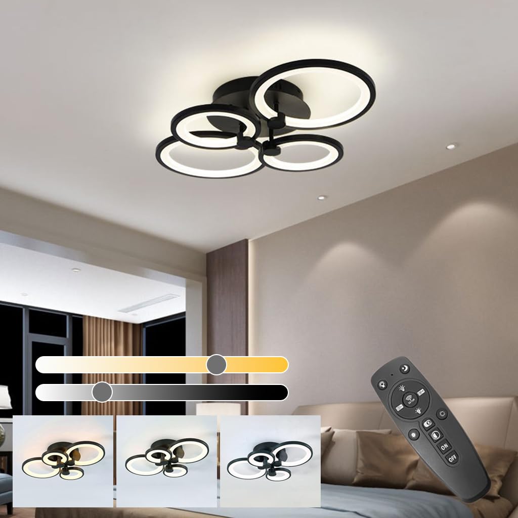 ELEPHANTBOAT Chandelier Lights for Living Room with 4 Rings and Remote Control | 36W Dimmable LED Ceiling Fixture 2800–6000K