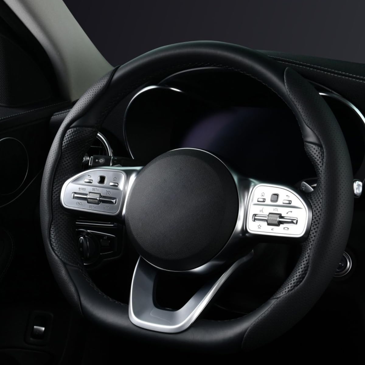 STHIRA Steering Wheel Covers for Car Safety with Partial Grip Design & Black Nappa Leather