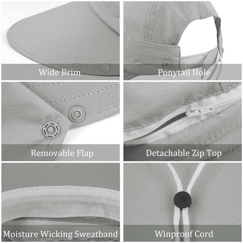 GUSTAVE Hats for Women with 360° UV Protection and Detachable Neck Flap | Grey Summer Cap