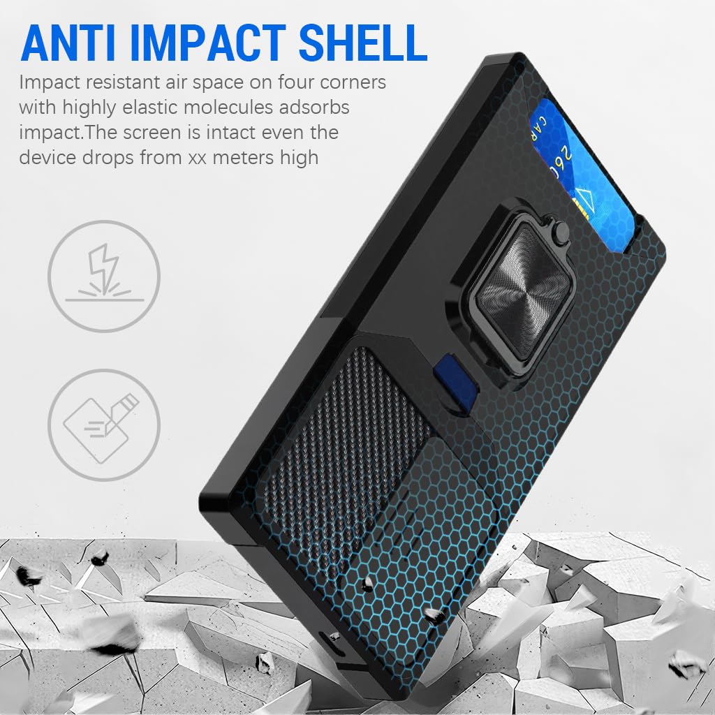 Zibuyu Phone Case for Samsung Galaxy A56 with 360° Ring Holder and Sliding Camera Cover | Black TPU Bumper Protective Cover with Card Slot