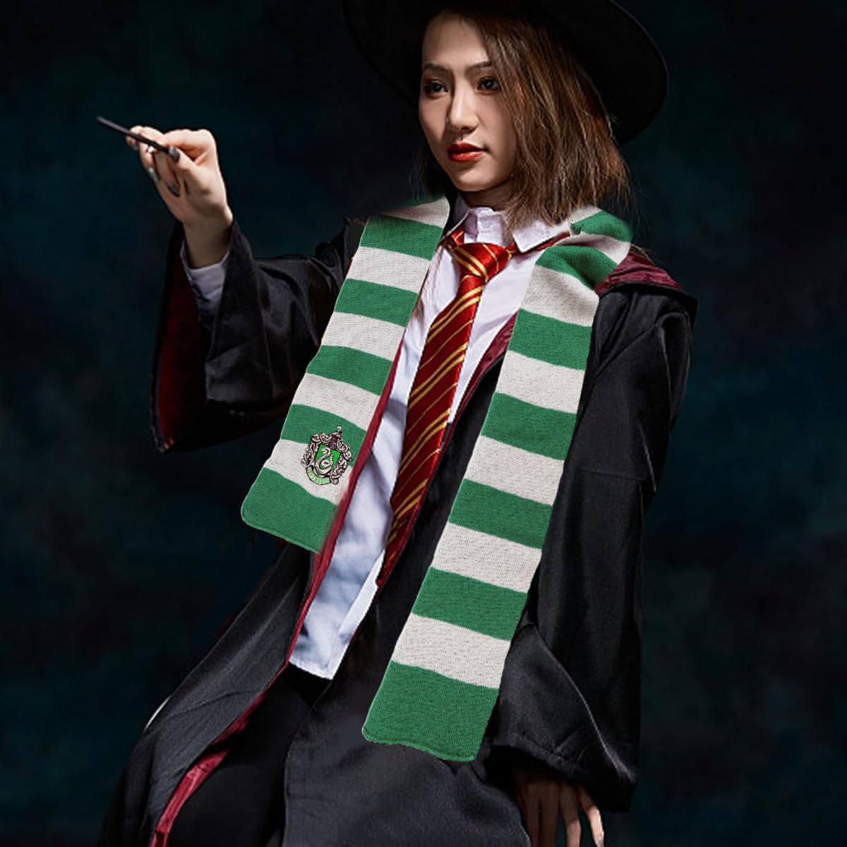 PATPAT Knit Neck Scarf for Cosplay and Winter Wear featuring 170 cm Striped Design in Green