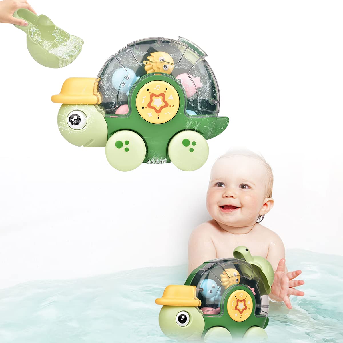 PATPAT® Bath Toy for Kids Cartoonish Turtle Sprinkler Toy for Toddler 1-3 Years Old Wall Mounted Suction Cup Bath Toy Cute Car Toy with Sound Button for Kids Gift Toy for Kids Children's Day Gift