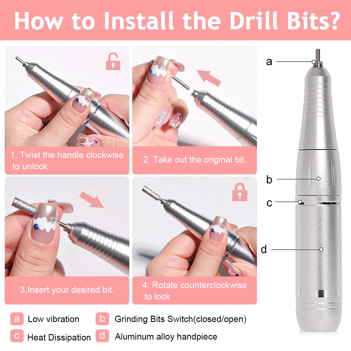 MAYCREATE Electric Nail Drill Machine for Manicure with LCD Display and 45000RPM | Rechargeable Kit with 5 Bits