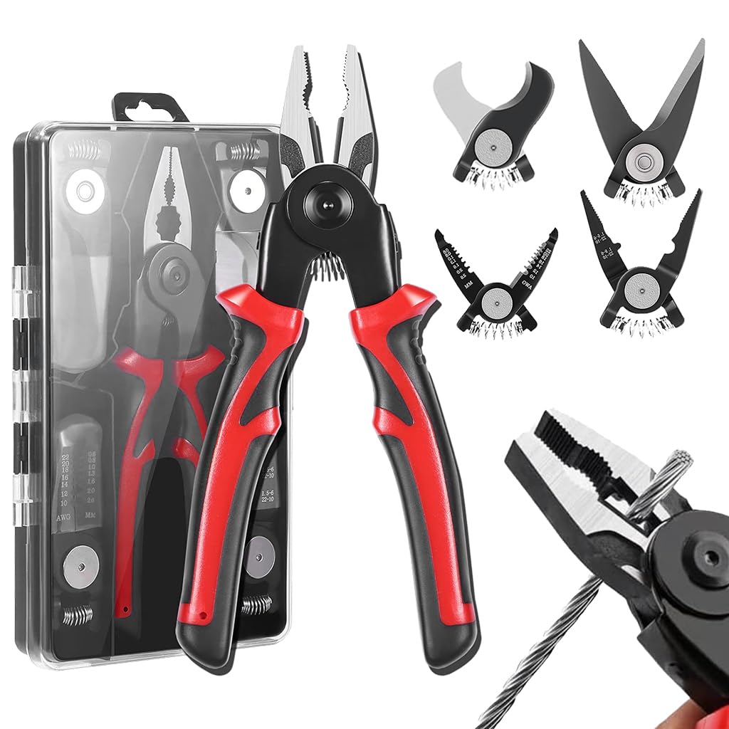 HASTHIP® 5-In-1 Multifunctional Wire Stripper, Combination Interchangeable Pliers Kit, Wire Stripper, Wire Crimping Tool, Linesman Pliers, Cable Cutter, Electricians Scissor with Storage Case