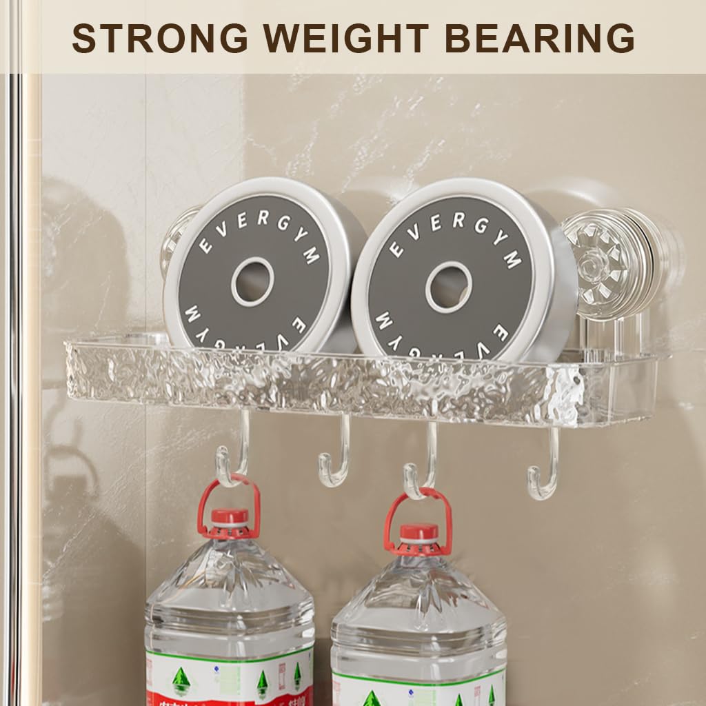 HASTHIP Bathroom Toiletries Organizer Tray for Wall Mount Storage with 4 Hooks and Quick Drainage | Clear Textured 36x10x3.5cm Design