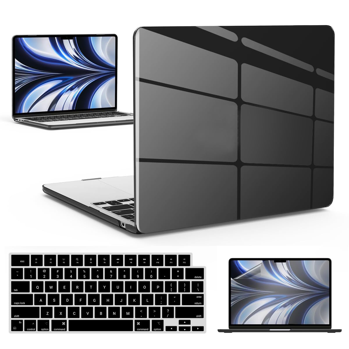 ZORBES® Laptop Cover Set Compatible with MacBook Air M2 2022 Air 13.6 inch A2681, Sleek Black Transparent Laptop Case Protective Cover with Keyboard Dustproof Skin Cover & Screen Portector