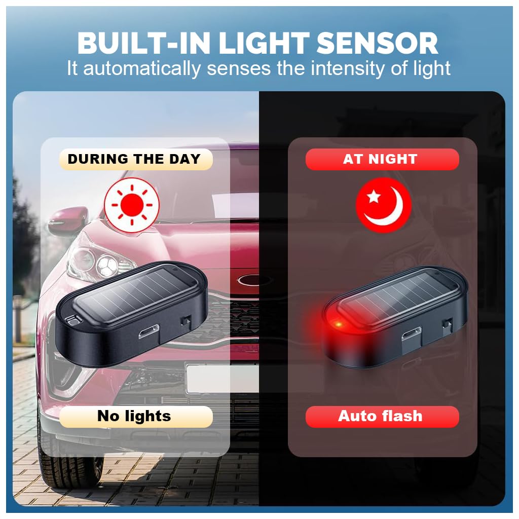 STHIRA Solar Dummy Alarm Security Light for Cars with Auto Day Night Sensor & USB Charging | 2 Pack