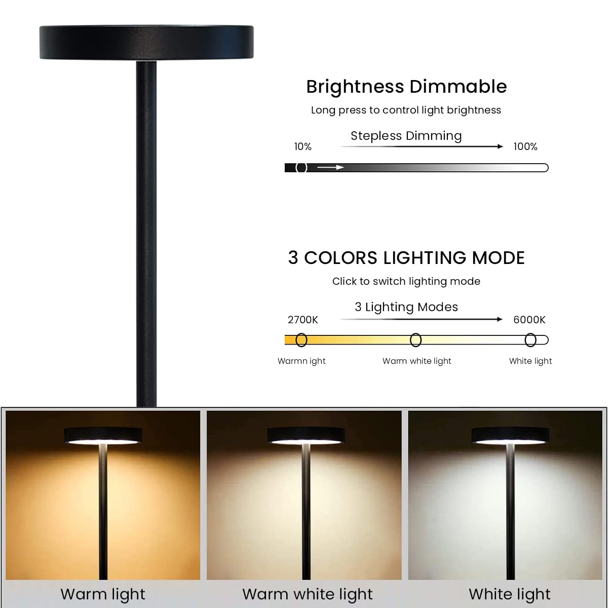 ELEPHANTBOAT USB LED Desk Lamp for Reading with Touch Control and 6000mAh Rechargeable Battery