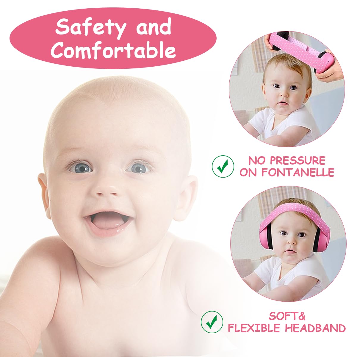 SNOWIE SOFT Baby Ear Muffs for Noise Reduction with 29db Soundproofing and Adjustable Elastic | Pink Lightweight ABS and PU Design for 0–3 Years