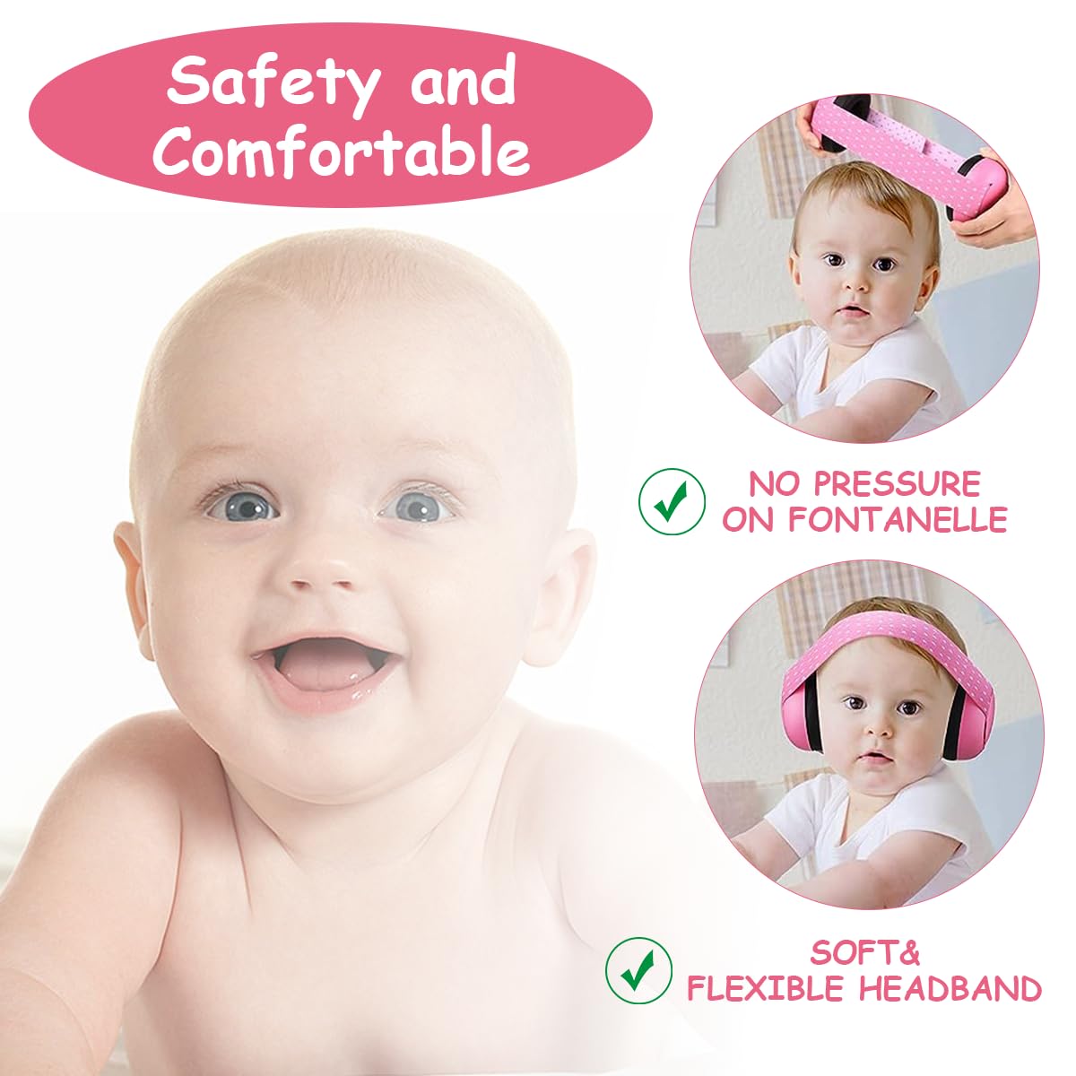 SNOWIE SOFT® Noise Cancellation Ear Muffs for Baby Use Noise-cancelling Ear Muffs for Baby Toddler Ear Muffs for Noise Reduction Baby Ear Muffs for 0-3 Years Old On Flight Sleep Travel (Pink)