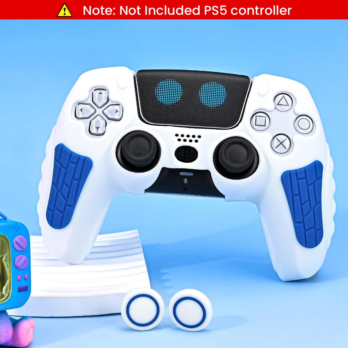 ZORBES PS5 Controller Case for DualSense featuring Precise Cutouts and 2 Grip Caps | White Blue 3PCS