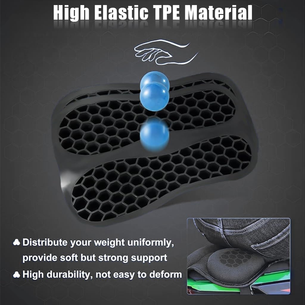 [Second-hand]STHIRA@ Motocycle Seat Cushion, Detachable Cycle Seat Cover Gel Pad, High Density Gel 3D Honeycomb Structure Shock Absorption & Breathable Motorcycle Gel Seat Pad for Long Rides, Universal Motorcycle Seat Pad
